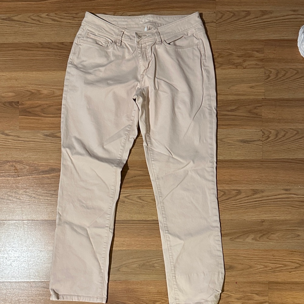 LOFT Curvy Straight Jeans in Light Pink